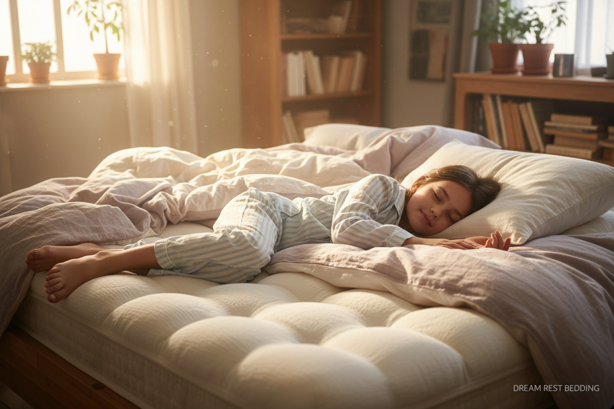 niña descansando en un colchon